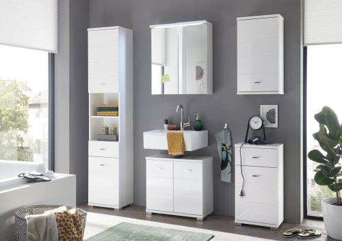 Badezimmer-Set POOL, MDF Weiß Hochglanz Nachbildung