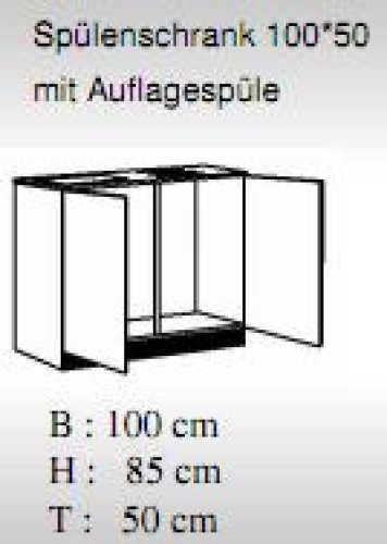 Spülenschrank mit Auflagenspüle TOP 100x50cm, Weiß / Weiß