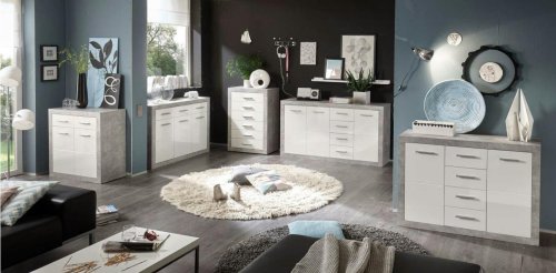 Kommode STONE 3, Beton/Weiß glanz Nachbildung