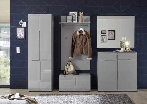 Garderobenhochschrank THESSA - Grau/Grau Hochglanz