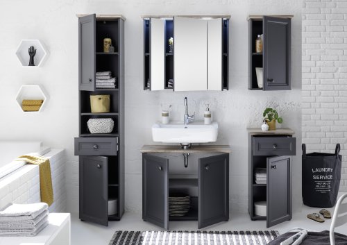 Bad-Hochschrank TOSKANA, Grau/Timber Wood Nachbildung