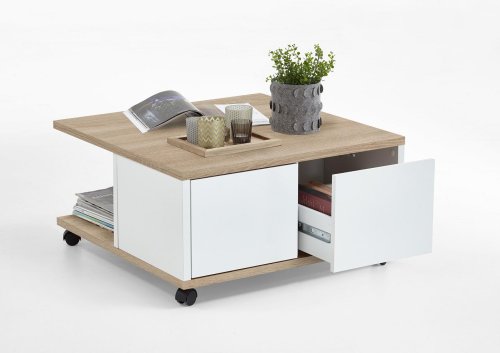Couchtisch TWIN 1, Eiche/Weiß-Edelglanz