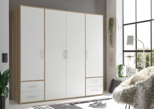 Drehtürenschrank VALENCIA 4-trg. - Sonoma Eiche Nb-Weiß - 206cm