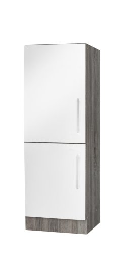 Halbhoher Kühlgeräteumbauschrank JUDITH 60x135x60cm, Trüffeleiche / Hochglanz-Weiß