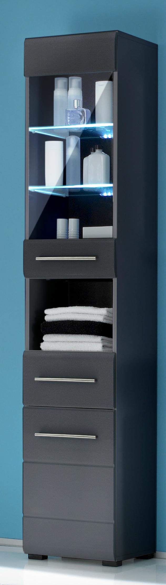 Bad-Hochschrank CHROME, Grau/MDF Grau-Metallic Hochglanz Nachbildung