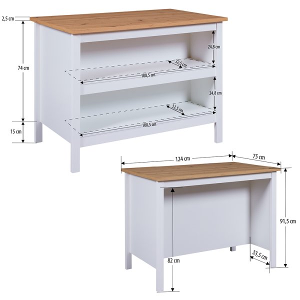 Bartisch / Kücheninsel JULINA - Artisan Eiche / Weiß Matt