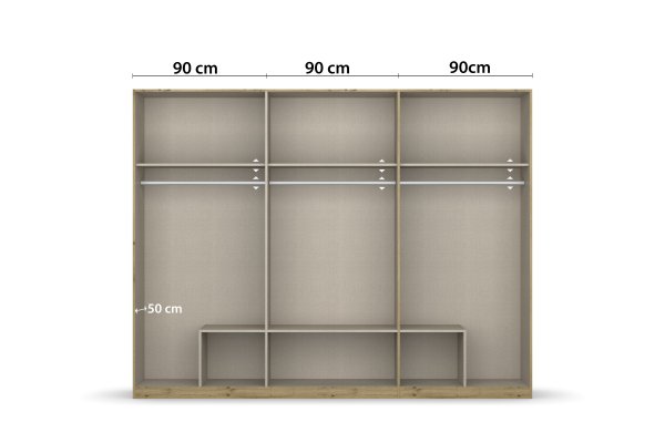 Drehtürenschrank Gamma, 6-trg., 2 Spiegeltüren, 6 Schubkästen, weiß / San Remo Eiche hell