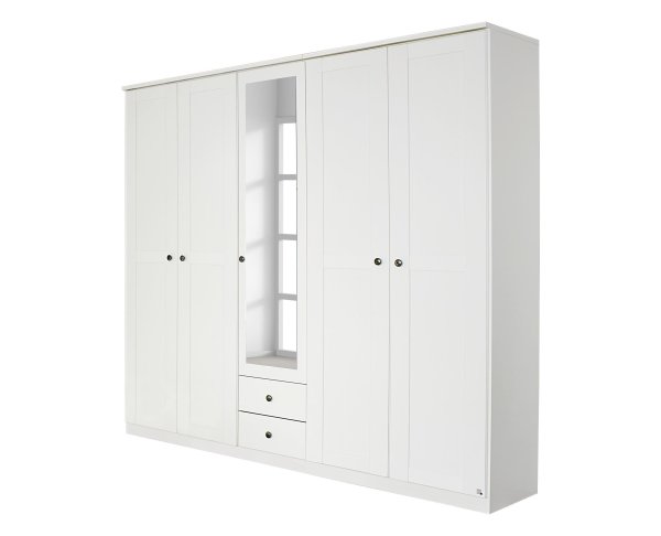 Drehtürenschrank ROSENHEIM, 5-trg., 1 Spiegeltür, 2 Schubkästen