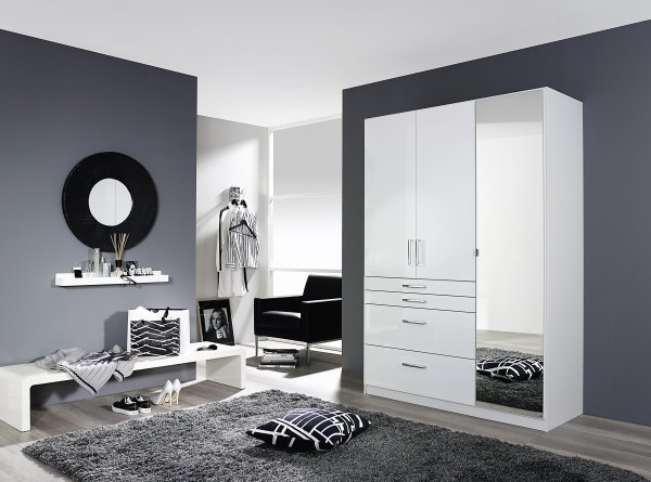 Drehtürenschrank HOMBURG, 3-trg., 1 Spiegeltür, 4 Schubkästen