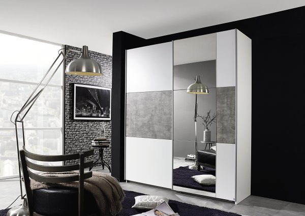 Schwebetürenkleiderschrank PRENZLAU, alpinweiß o. grau-metallic / stone grey - B 175 cm