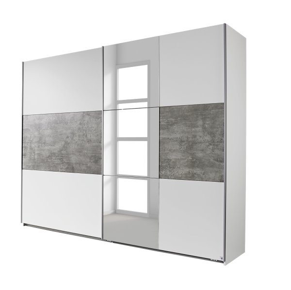 Schwebetürenkleiderschrank PRENZLAU, alpinweiß o. grau-metallic / stone grey - B 261 cm
