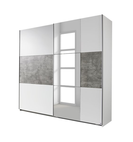 Schwebetürenkleiderschrank PRENZLAU, alpinweiß o. grau-metallic / stone grey - B 218 cm