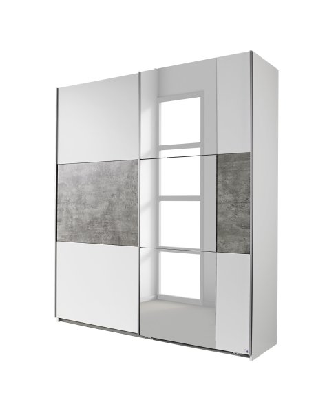 Schwebetürenkleiderschrank PRENZLAU, alpinweiß o. grau-metallic / stone grey - B 175 cm