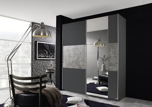 Schwebetürenkleiderschrank PRENZLAU, alpinweiß o. grau-metallic / stone grey - B 175 cm