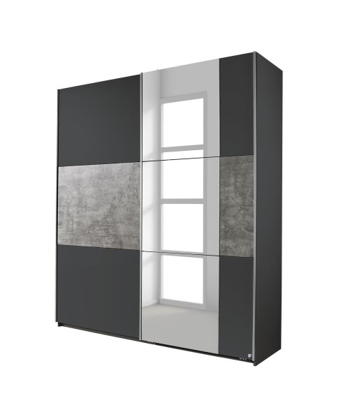 Schwebetürenkleiderschrank PRENZLAU, alpinweiß o. grau-metallic / stone grey - B 175 cm
