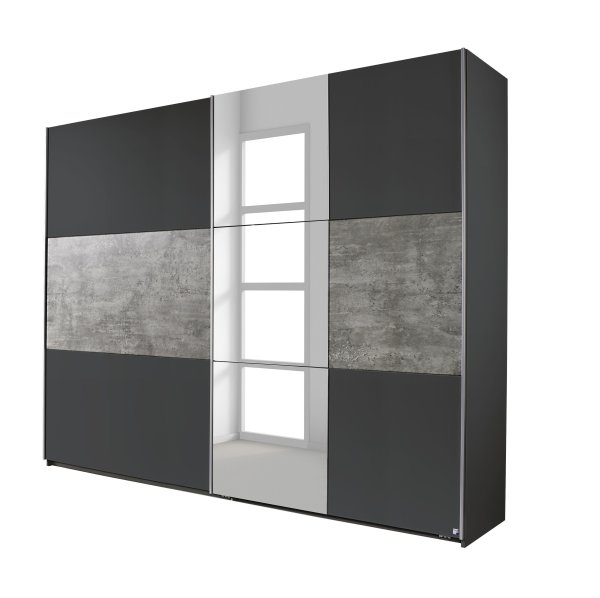 Schwebetürenkleiderschrank PRENZLAU, alpinweiß o. grau-metallic / stone grey - B 261 cm