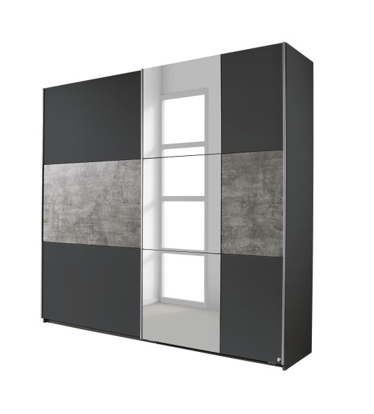 Schwebetürenkleiderschrank PRENZLAU, alpinweiß o. grau-metallic / stone grey - B 218 cm