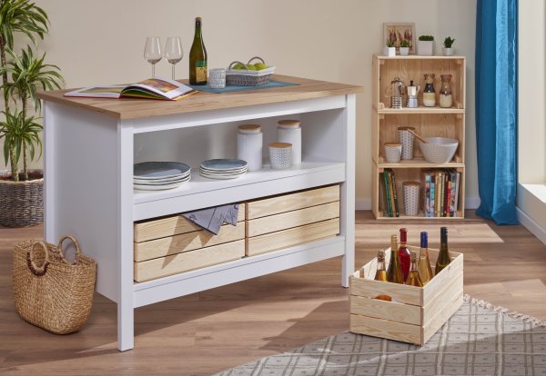 Bartisch / Kücheninsel JULINA - Artisan Eiche / Weiß Matt