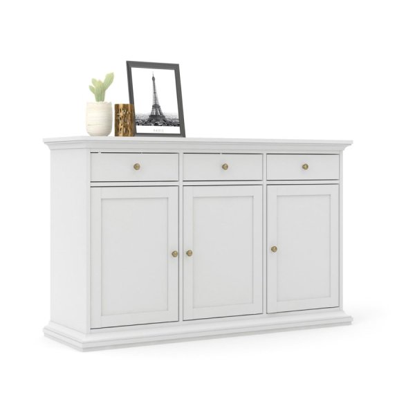 Sideboard Paris, 3 Türen und 3 Schubladen - Weiß