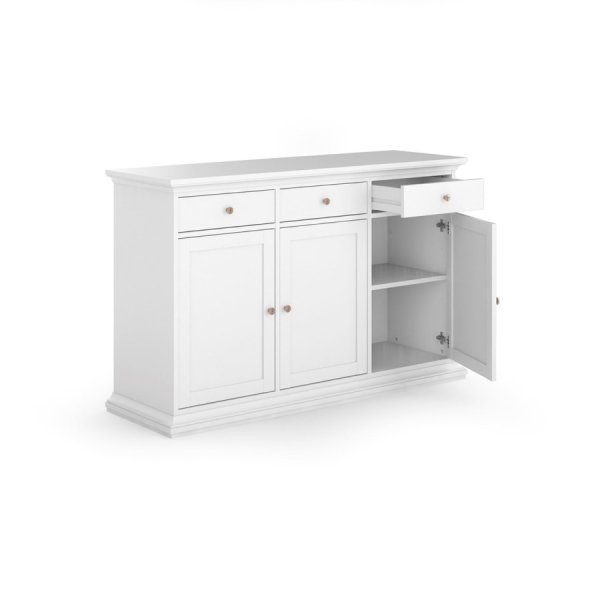Sideboard Paris, 3 Türen und 3 Schubladen - Weiß