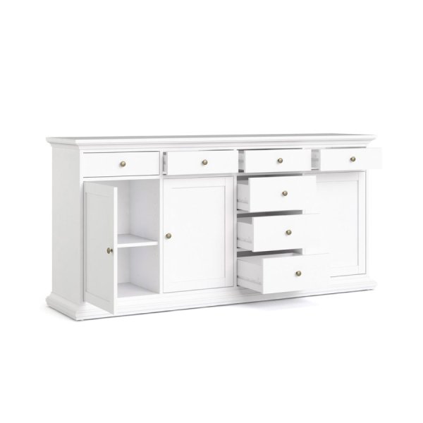 Sideboard Paris, 3 Türen und 7 Schubladen - Weiß