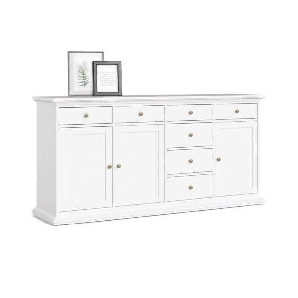 Sideboard Paris, 3 Türen und 7 Schubladen - Weiß