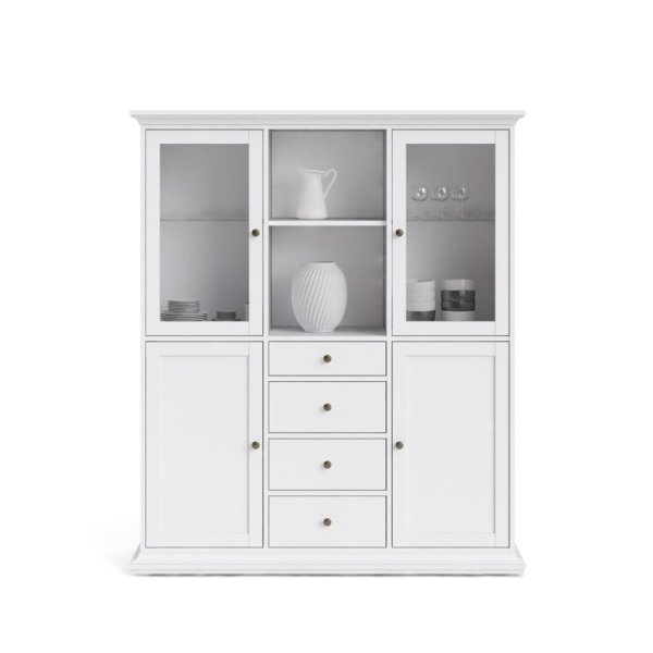 Highboard Paris, 4 Türen und 4 Schubladen - Weiß