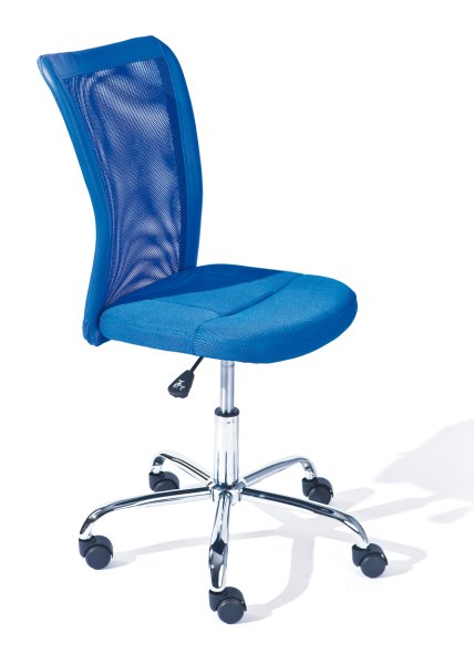 Drehstuhl BONNIE - Metall verchromt, Mesh blau