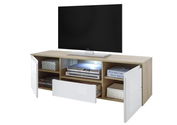 TV Lowboard DOLBY, Artisan Eiche Dekor/weiß Hochglanz