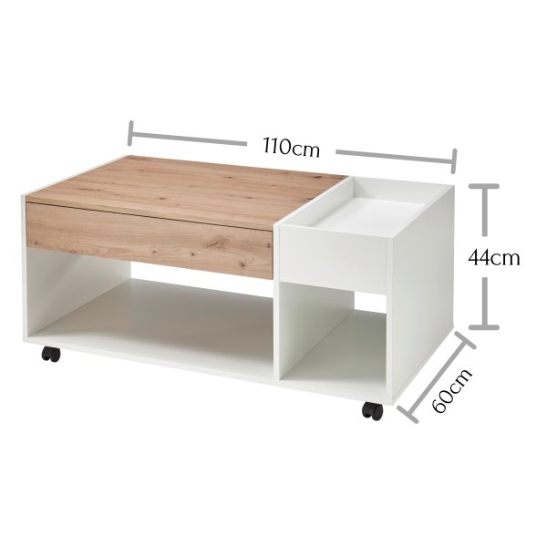 Couchtisch EMIL -  Weiß/Absetzung Artisan Eiche