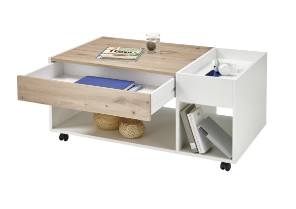 Couchtisch EMIL -  Weiß/Absetzung Artisan Eiche