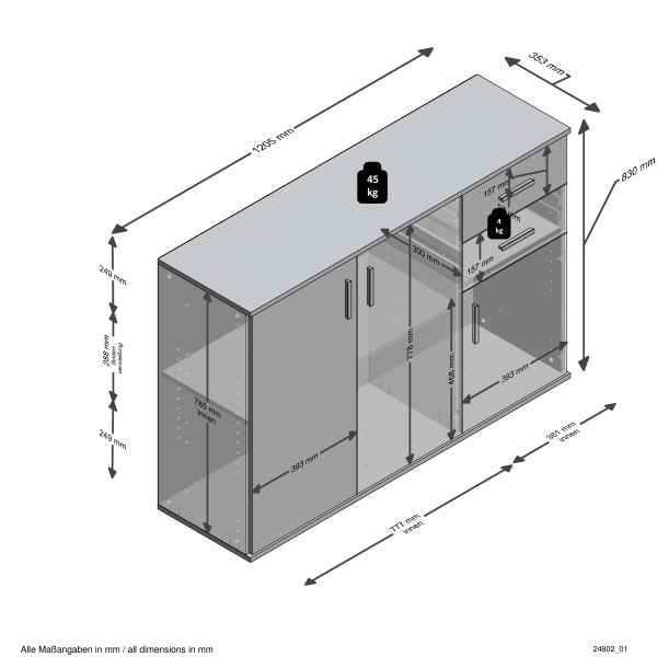 Kommode ALBI 2, Beton/Weiß Nb