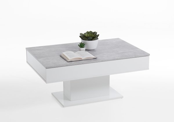 Couchtisch AVOLA 2, Beton Light Atelier/Weiß Edelglanz