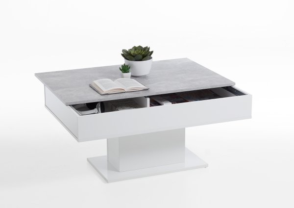 Couchtisch AVOLA 2, Beton Light Atelier/Weiß Edelglanz