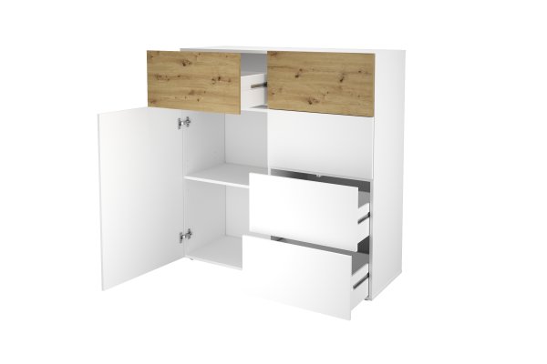 Kommode BELM 1, Brillantweiß/Artisan Eiche