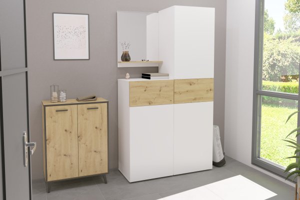 Garderobenspiegel BELM  7, Brillantweiß /Artisan-Oak