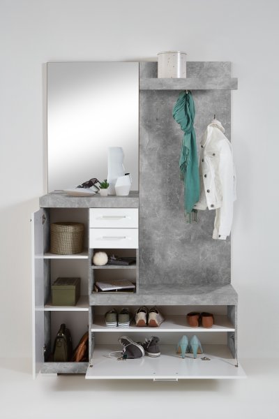 Kompaktgarderobe BRISTOL 1000, Beton Light Atelier/Weiß Edelglanz