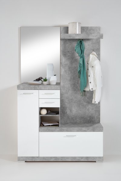 Kompaktgarderobe BRISTOL 1000, Beton Light Atelier/Weiß Edelglanz