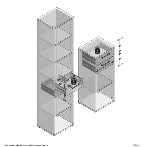 Schubkasten-Set CALVIA 10, Alteiche Nachbildung