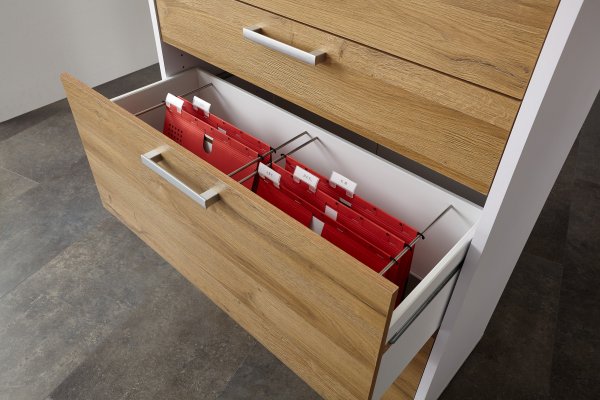 Rollcontainer CALVIA 4, Brillant Weiß/Alteiche Nachbildung