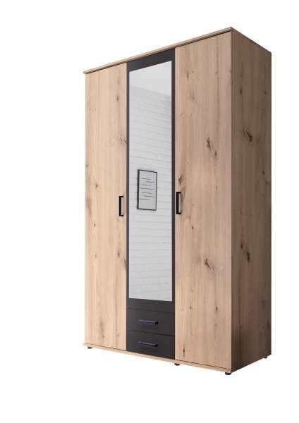 Drehtürenschrank CHICAGO 3-trg. - Artisan Eiche Nb./Betonoxid - 120cm