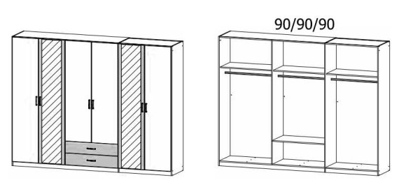 Drehtürenschrank Despina - Alpinweiß, 6-trg./ B 271 cm