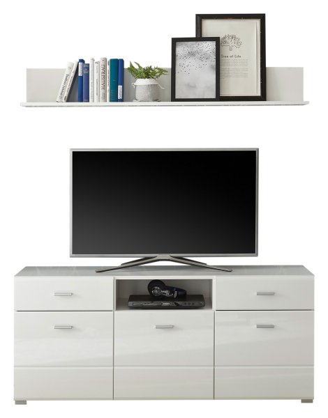 TV Lowboard inkl. Wandboard ENRIQUE, weiß/weiß Hochglanz