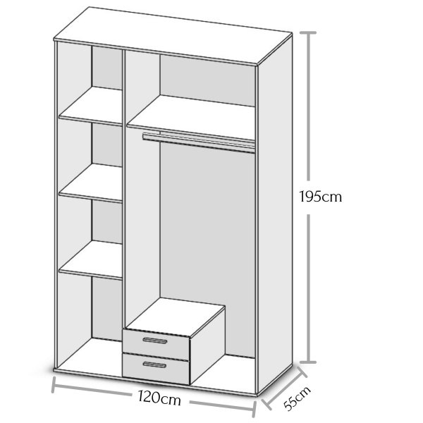 Drehtürenschrank KARL 3-trg. - Weiß - 120 cm
