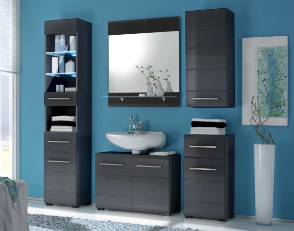 Bad-Wandspiegel CHROME, MDF Grau-Metallic Hochglanz Nachbildung