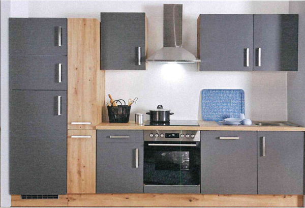 Küchenblock DARIA/DAVOS 310 x 60 cm, Artisan Eiche Nb. / Lacklaminat Schiefer