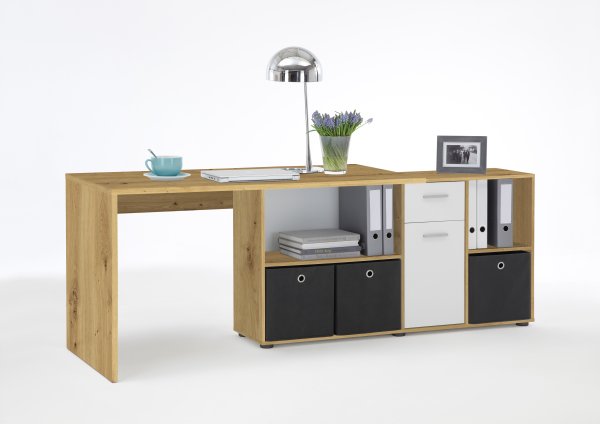 Winkelschreibtisch Lex 1, Artisan Oak Nachbildung / Weiß