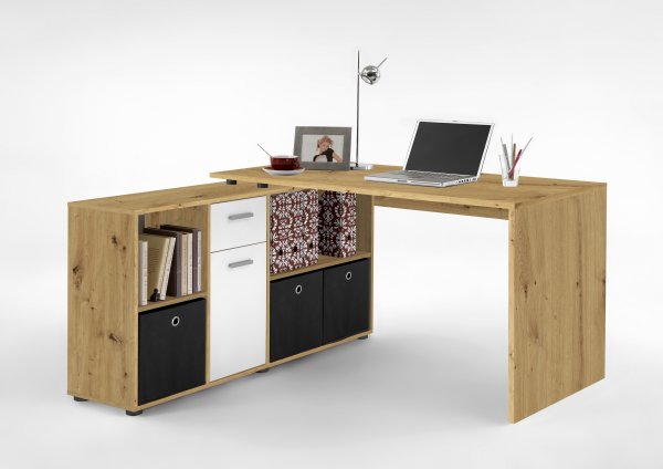 Winkelschreibtisch Lex 1, Artisan Oak Nachbildung / Weiß