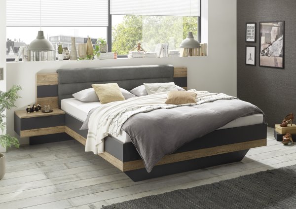 Bettanlage LINEA 180x200 cm  -  Bartex Eiche Nachbildung / Graphit