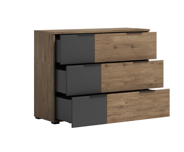 Kommode LINEA mit 3 Schubkästen Bartex Eiche/ Graphit